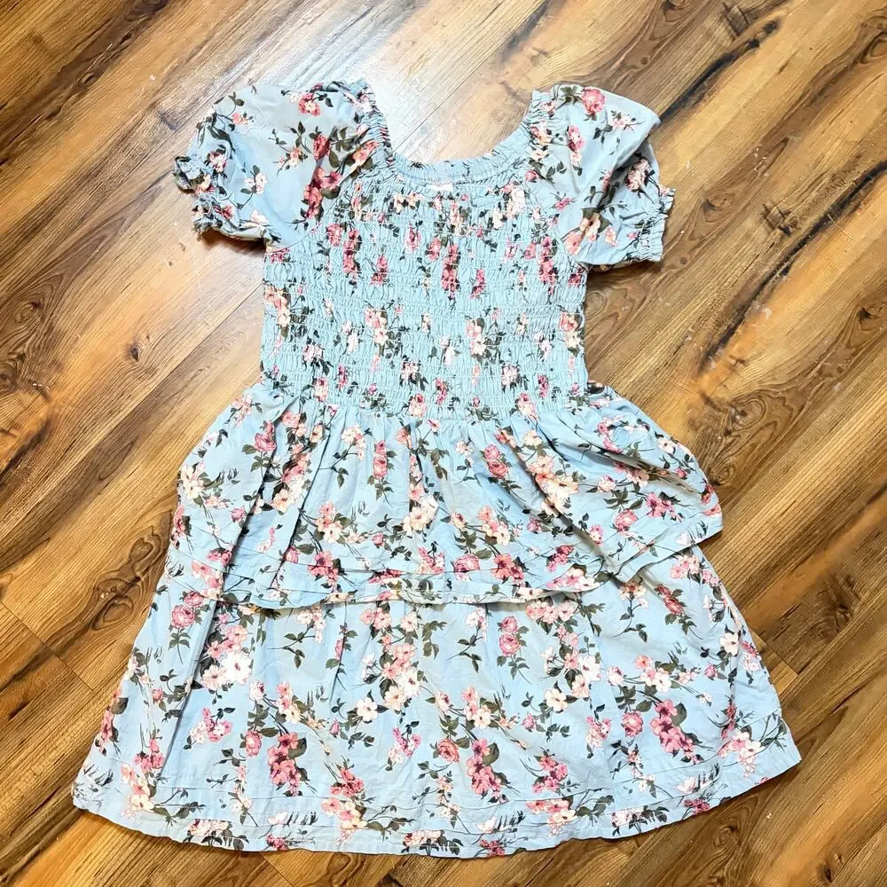 Gymboree Girls Floral Pleated Tiered Dress - Highland Hills - Gray
